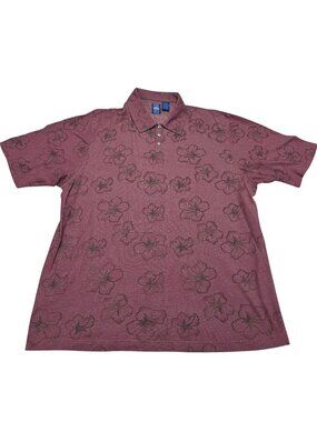 Vintage Jantzen Men's Hawaiian SS Polo Shirt Floral Print Collar Maroon, Size XL